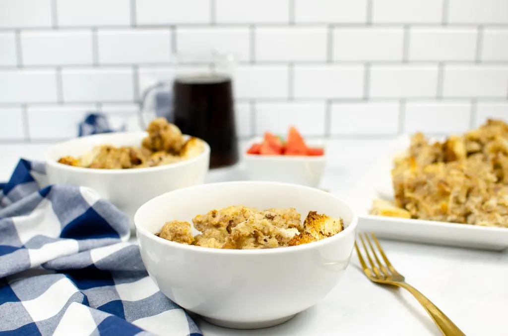 french toast casserole in bowls