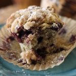 blueberry muffin on blue plate