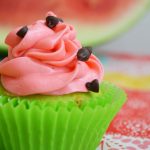 watermelon cupcakes with watermelon in background