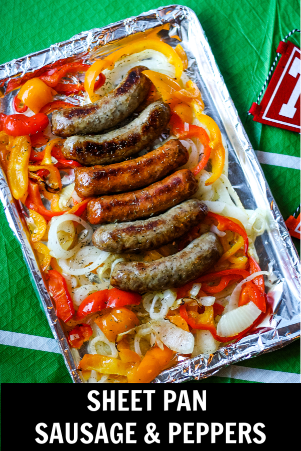 sausage and peppers on a sheet pan