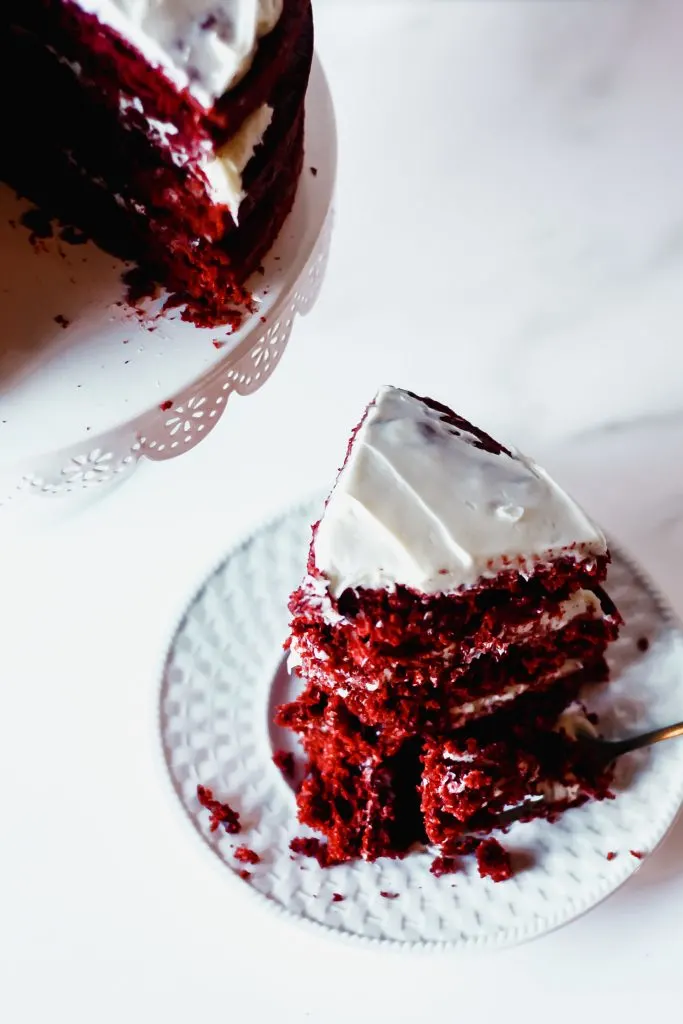 Red Velvet Cake on a white dish