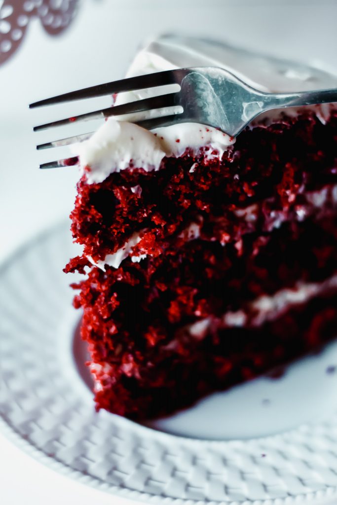 Red Velvet Cake on a white dish