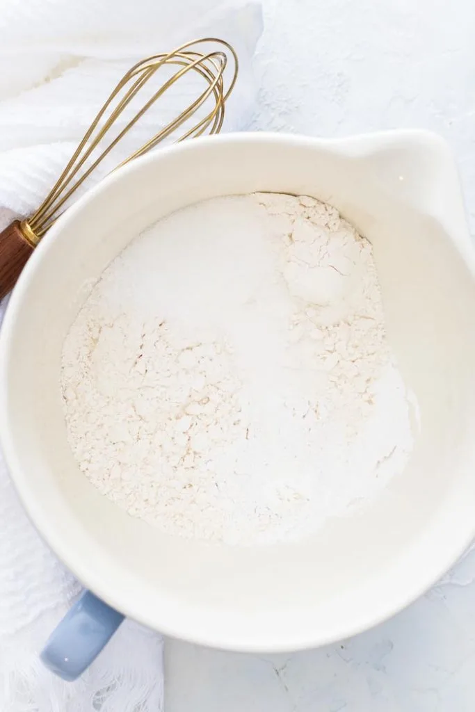 bowl of flour, sugar, baking powder and salt