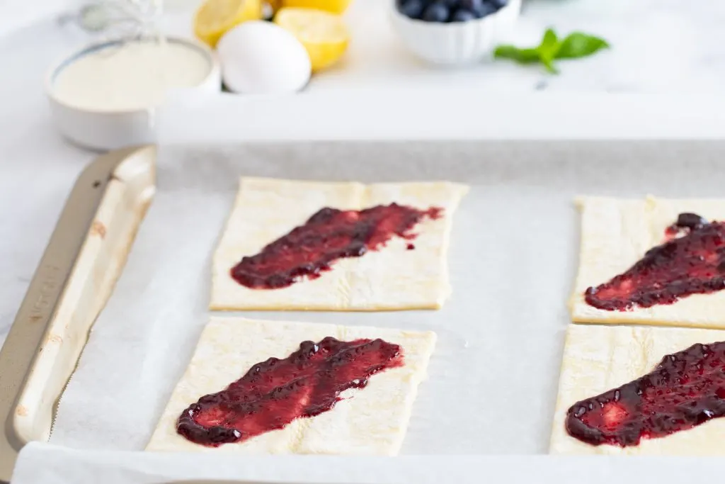 Puff Pastry squares with blueberry jam