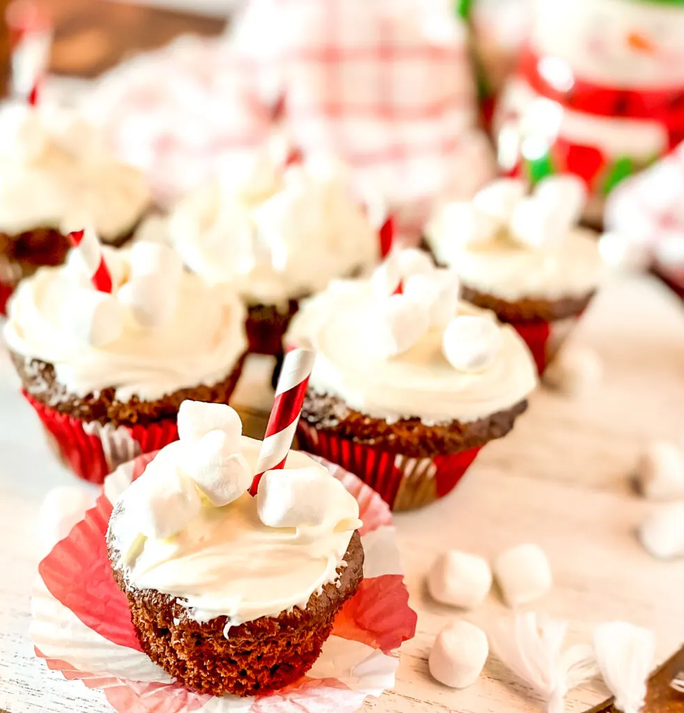hot chocolate cupcakes with marshmallow frosting