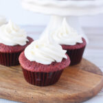 Red Velvet Cupcakes on a wooden board